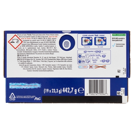 Dash Power Pods Detersivo Lavatrice In Capsule, Azione Extra-Smacchiante, 19 Lavaggi 442,7 g